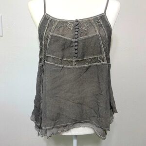 Buffalo David Bitton Charcoal Lace Button Tank Top